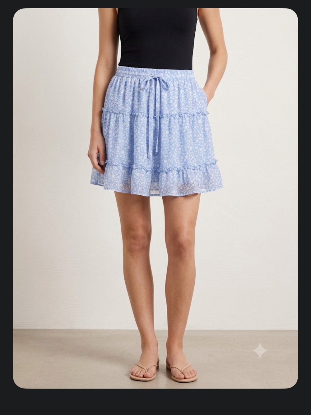 Sienna Sky Light Blue Floral Ruffle Mini Skirt
